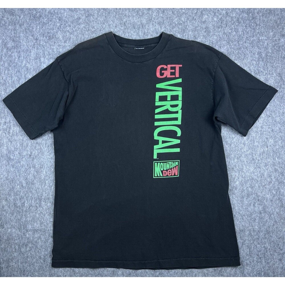 Vtg Mountain Dew Men's T-Shirt Get Vertical Promo Black Single Stitch Size XL